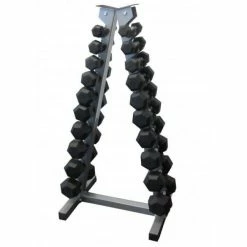 Musclemania-fitness SPECIAL PURCHASE: 1-10kg "Class A" Rubber Hex Dumbbell Set With Triangular Storage Rack