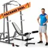 Muscle Mania Fitness MegaStore EQUIPMENT STRENGTH SPECIAL - Marcy Home Gym Fitness Deluxe Cage System Machine + Weight Lifting Bench & Bar/Weight Package