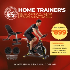 Musclemania Fitness MegaStore EQUIPMENT STRENGTH Home Trainers Package - GR3 Spin Bike + Marcy FID Bench + 20KG Dumbbell Kit