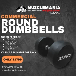 Musclemania Fitness MegaStore PACKAGE DEAL - 200KG Commercial Round Dumbbell + Ziva Storage Rack Pack EQUIPMENT STRENGTH