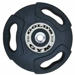 Musclemania Fitness MegaStore Gold's Gym Premium Olympic Bar + Snap Collars & Rubber Weights Package