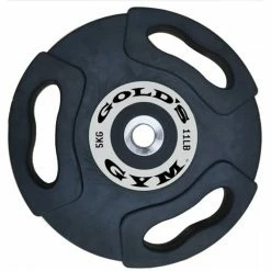 Musclemania Fitness MegaStore Gold's Gym Premium Olympic Bar + Snap Collars & Rubber Weights Package