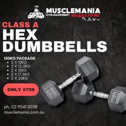 Musclemania Fitness MegaStore EQUIPMENT STRENGTH PACKAGE DEAL - "Class A" Hex Dumbbell Pack - 150KGS