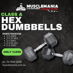Musclemania Fitness MegaStore EQUIPMENT STRENGTH PACKAGE DEAL - Hex Dumbbell Pack - 300KGS