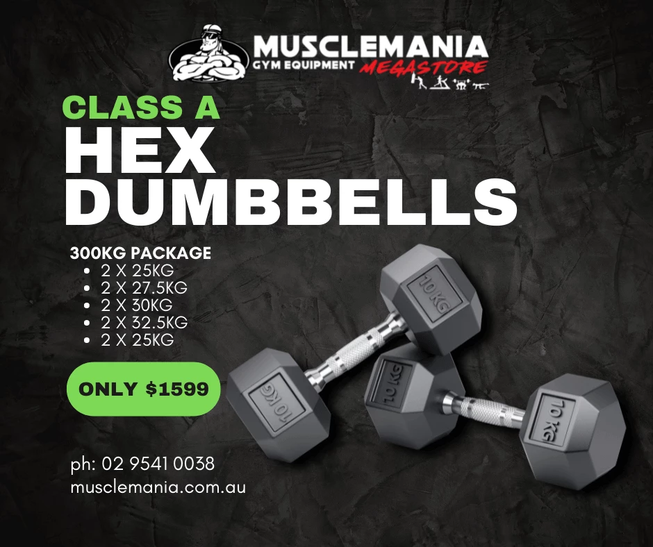 Musclemania Fitness MegaStore EQUIPMENT STRENGTH PACKAGE DEAL - Hex Dumbbell Pack - 300KGS