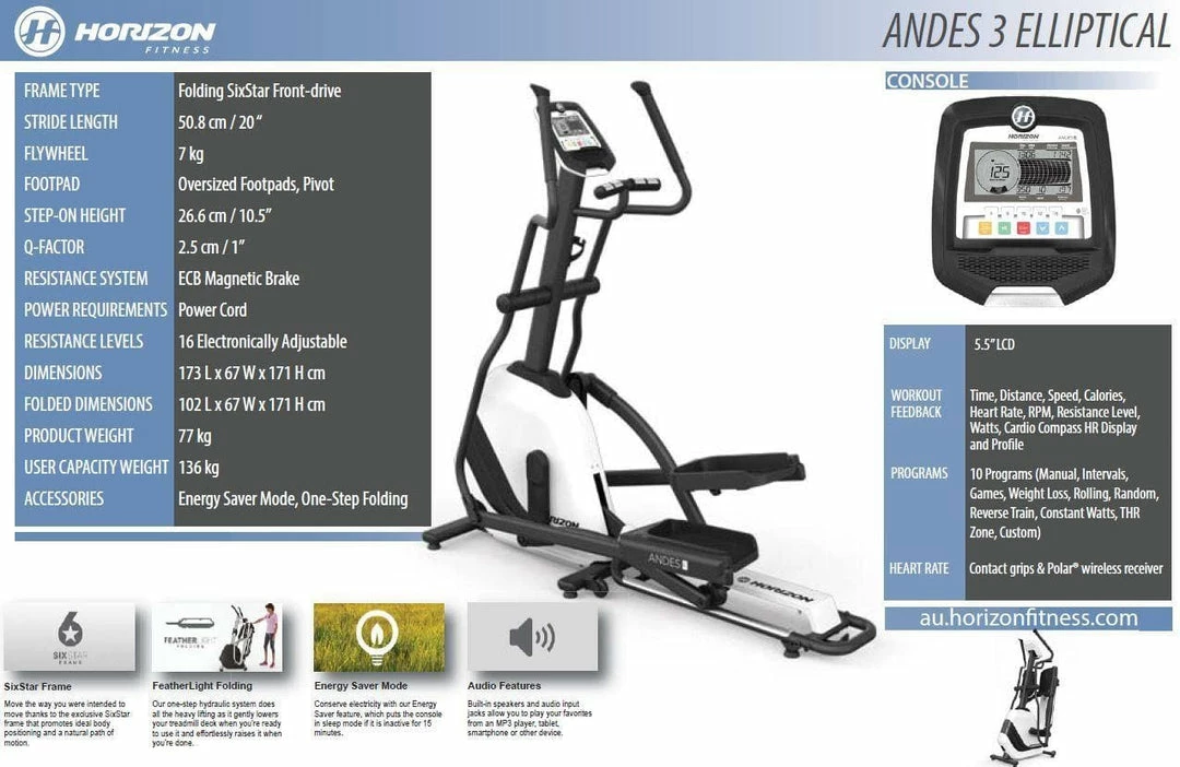 Musclemania-fitness WINTER SALE: Andes 3 Elliptical Cross Trainer - Folding Design EQUIPMENT CARDIO