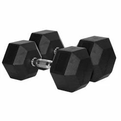Musclemania-fitness Rubber Hex "Class A" Dumbbell Set With Morgan 2-Tier Storage Rack, 5kg - 25kg