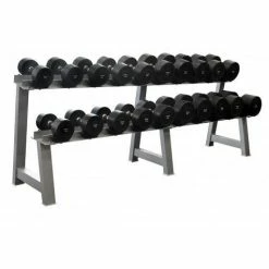 Musclemania-fitness EQUIPMENT STRENGTH SPECIAL! 10-40kg Commercial Rubber Round Dumbbell Set + 2-Tiers Dumbbell Rack